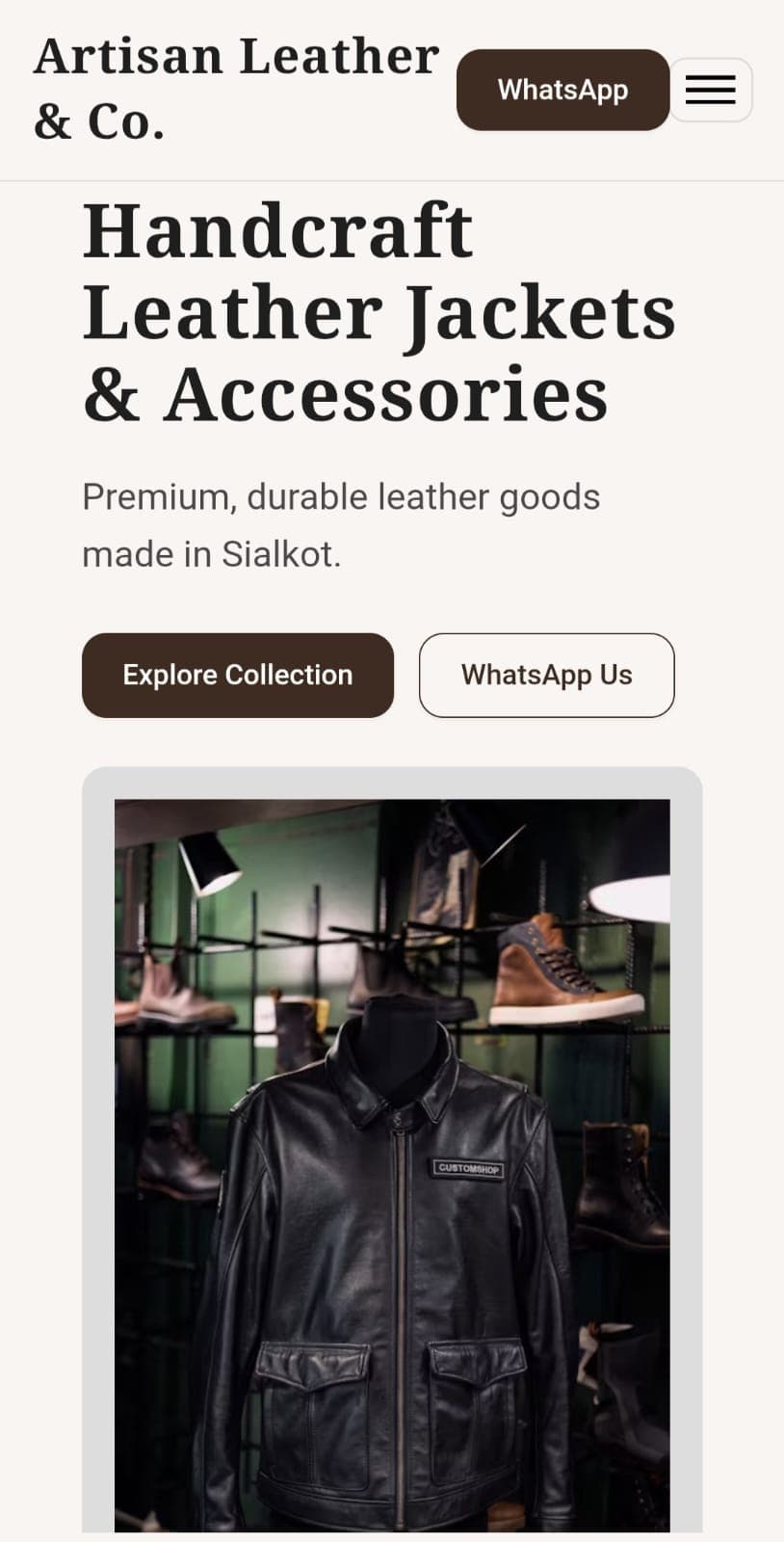 Artisan Leather — Home (mobile)