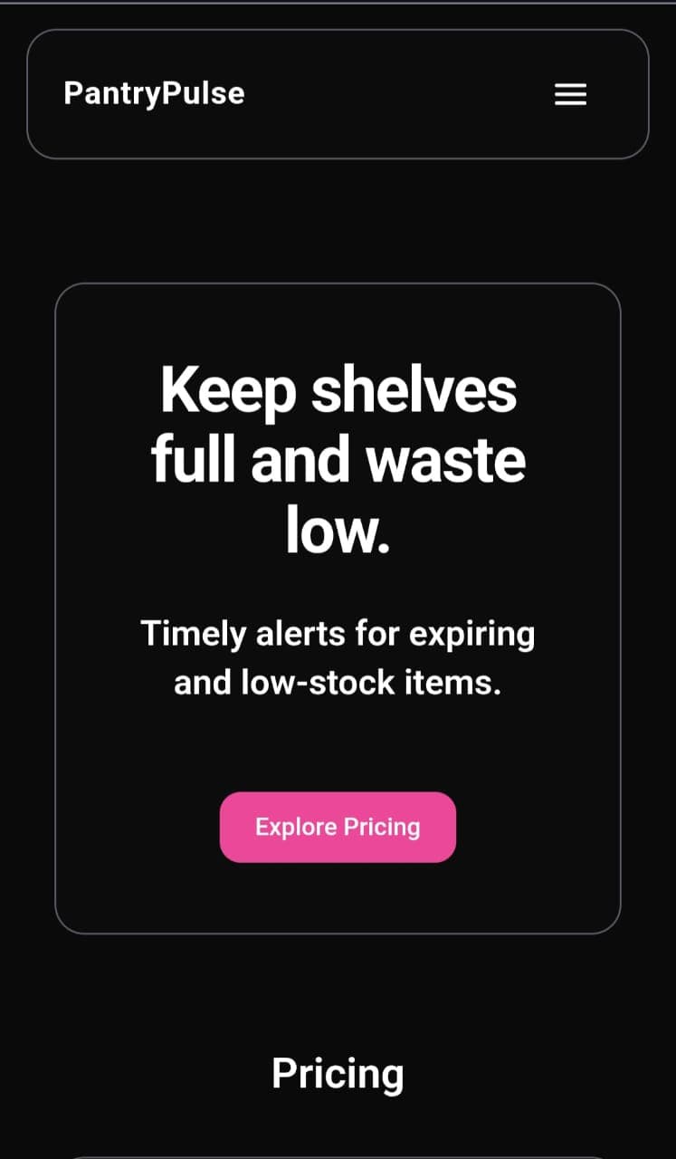 PantryPulse — Home (mobile)
